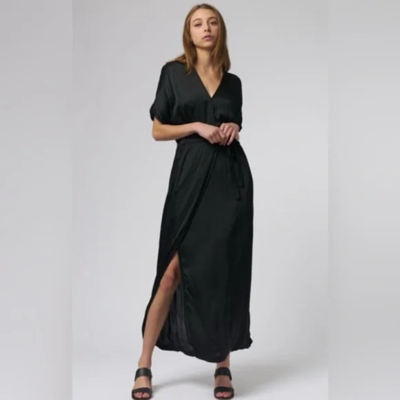 $425 Raquel Allegra Women Diane Wrap Maxi Dress Black Size 0 Small Quiet Luxury - Picture 4 of 13
